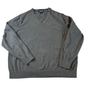 Lands End Mens Gray V Neck Sweater XL‎ 100 Percent Supima Cotton Long Sleeve